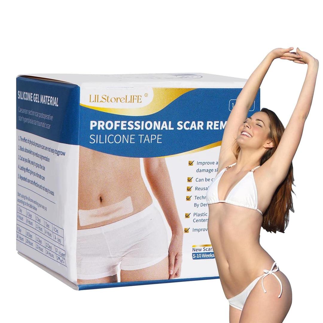 Silicone Scar Sheets, Silicone Scar Tape Roll (60x1.6), Professional Scars Removal Treatment, Scar Silicone Strips, Reusable Silicone Scar Strips Type for Keloid, C-Section, Surgery, Keloid, Acne