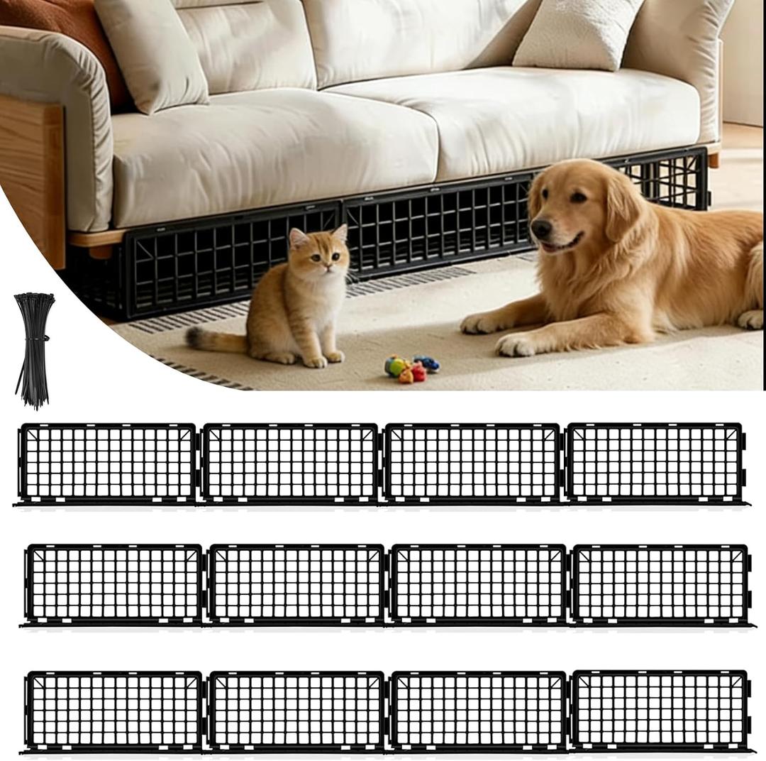 12 Pcs Under Couch Blocker & Under Bed Blocker for Pets, Adjustable Furniture Couch Blocker with 100 Ties, Couch Blockers for Pet Dogs, Cats Toys (Black)