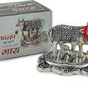 NOBILITY Pooja Items Diwali Gift Silver Antique Small Kamdhenu Cow with Calf Metal Statue Decorative Item Showpiece for Home Office Decoration Wedding Return Gifts 6 Pcs