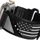 ULTIMAL Compatible with Apple Watch Series 10 42mm Band Series 9/8/7/6/5/4/SE/SE2, Nylon velcro watch band Stars-Stripes Flag Woven Strap for 42mm/41mm/40mm/38mm (L, Black USA Flag)