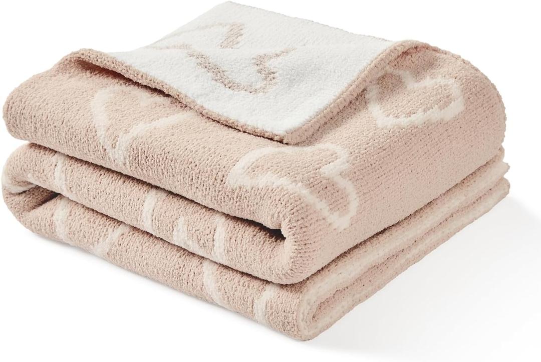 CREVENT 30"X40" Cozy Soft Warm Chenille Baby Blanket for Girls Boys, Newborn Essentials for Infant, Baby Shower Receiving Gift - Pink Heart (Chenille Pink)