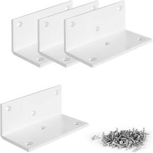 4 PCS Iron 4 Inch L Right Angle Bracket with Screws, 4" x 2" x 2" Metal Joint Bracket 90 Degree Corner Brace for Wood Bookshelf Furniture Cabinet, Thickness 3 mm Heavy Duty White Brackets