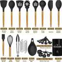 Umite Chef Kitchen Cooking Utensils Set, 33 pcs Non-Stick Silicone Cooking Kitchen Spatula Set with Holder, Wooden Handle Silicone Kitchen Gadgets Utensil Set (Black)