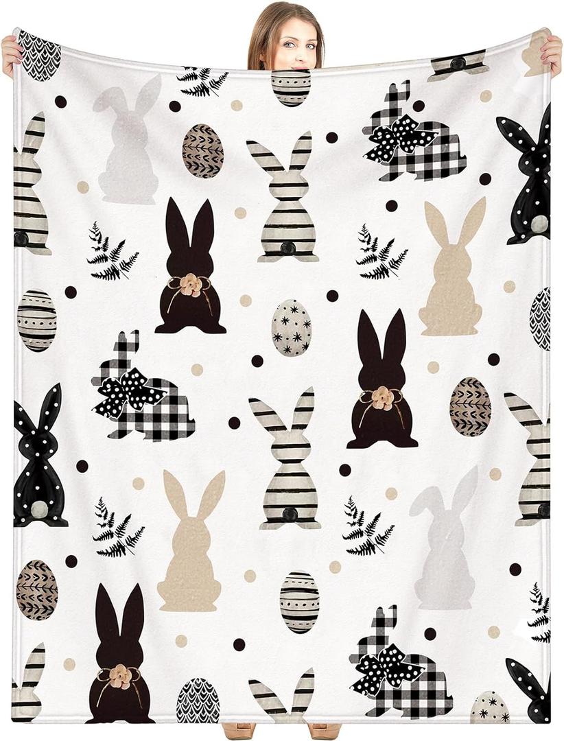 50 x 60'' Soft Cozy Flannel Throw Blanket Cute Bunny Blanket for Couch Bed Sofa Retro Rabbit Soft Flannel Throw for Teacher Women Mothers Birthday Gifts(Classic)
