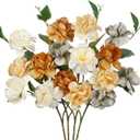 CISDUEO 4 Pcs Silk Peonies Artificial Flowers Long Stem Artificial Peonies Fall Bouquet Faux Flowers Bulk with Stems for Vase Floral Arrangements Table Centerpieces Wedding Party Farmhouse Decoration (Gray, Orange, Beige, Light Yellow)