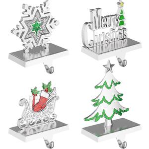 Christmas Stocking Holders for Mantle Weighted Metal Stocking Hangers Hooks for Fireplace Christmas Decorations (Set of 4)