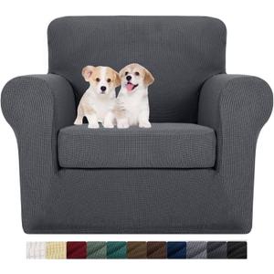 MAXIJIN 2 Piece Chair Slipcovers with Arms Super Stretch Chair Covers for Living Room Dogs Pet Proof Fitted Sofa Couch Protector Spandex Non Slip Armchair Slipcover Washable (Chair, Gray) (31"-46"(1 Cushion), Grey)