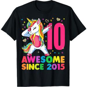 10 Years Old Unicorn Dabbing 10th Birthday Girl Gift Party T-Shirt XS