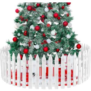 URATOT 35 Pieces Christmas Tree Thick White Plastic Picket Fence Christmas Tree Fence for Pets Kids Holiday Party Garden Home Decoration, 12 Inches