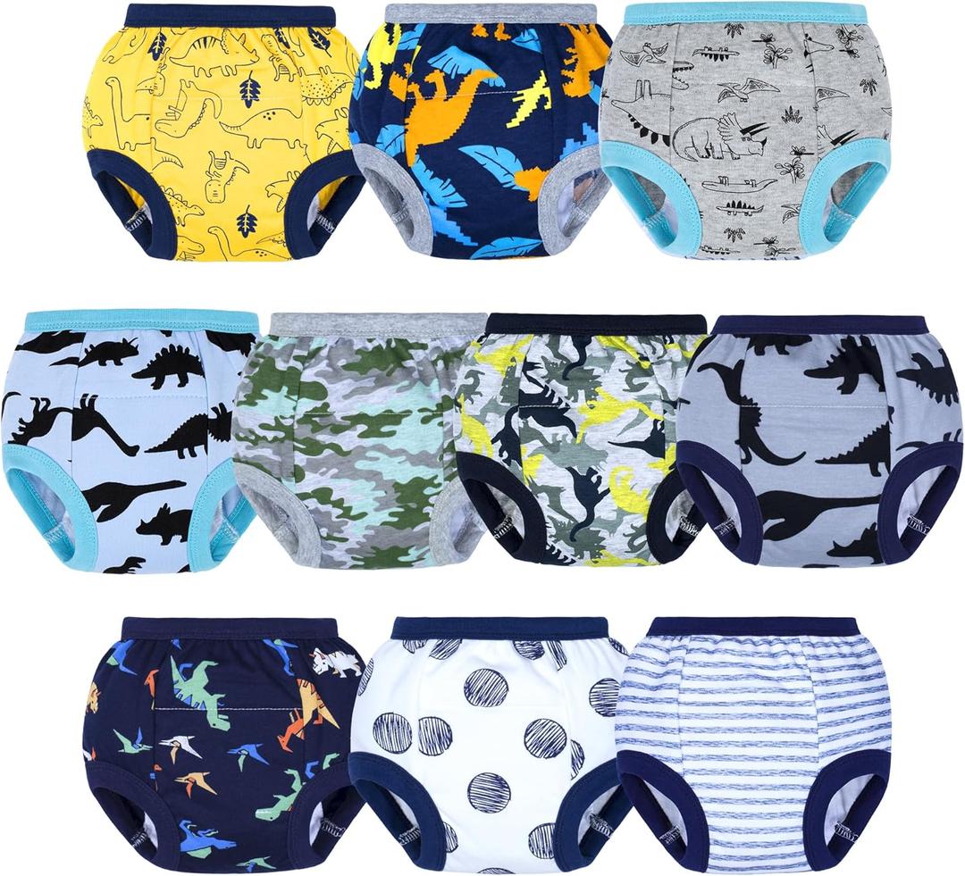 BIG ELEPHANT Potty Training Underwear - 10 Pack, 100% Cotton Absorbent Unisex Toddler Pee Pants for Boys Girls (2T, Dinosaur Party)