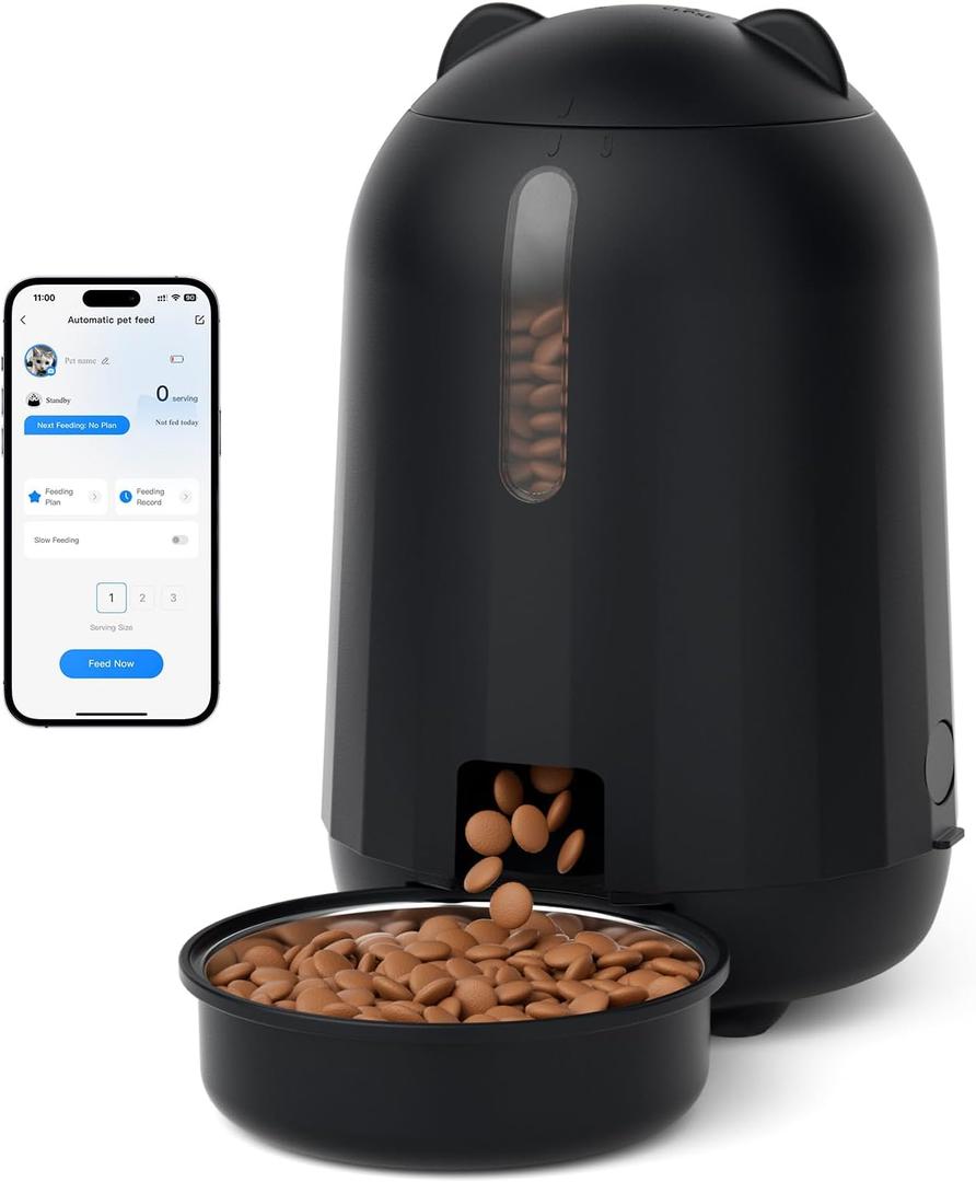 PAPIFEED Automatic Cat Feeder, AppControlled WiFi Auto Food Dispenser with Dual Power Backup, Slow Feeding Mode, 3L EasyClean Feeder for Cats & Small Dogs (Black)