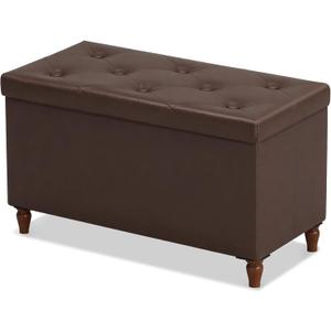 30 Inches Ottoman with Storage, Folding Bench with Legs, Brown, 30"D x 15"W x 15.7"H