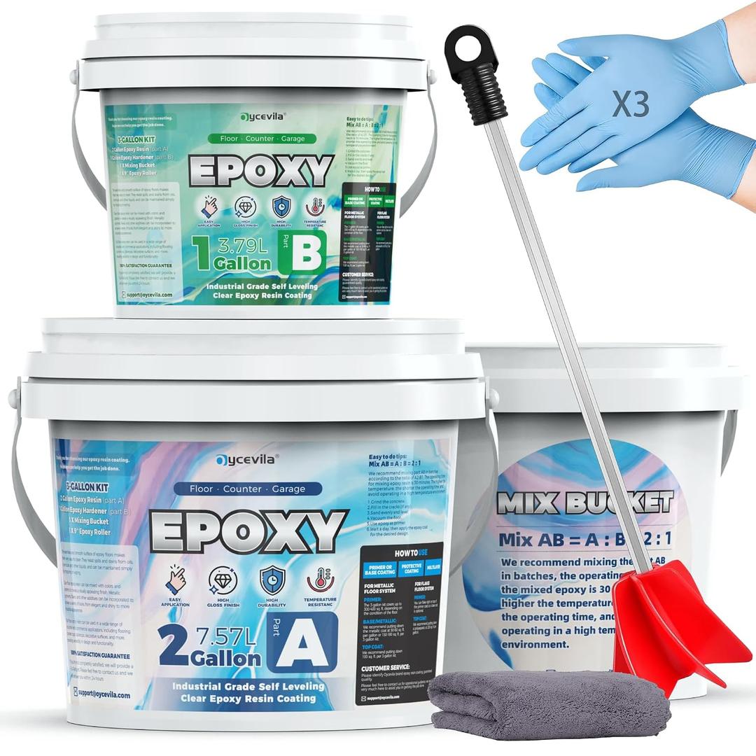 3 Gallon 100% Solids Industrial Epoxy Floor Coating Kit - Self-Leveling, Highly Durable Clear Resin Paint | Ideal for Counter Tops, Garages, Basements, Warehouses, Concrete Floors & Wall Repair-Clear