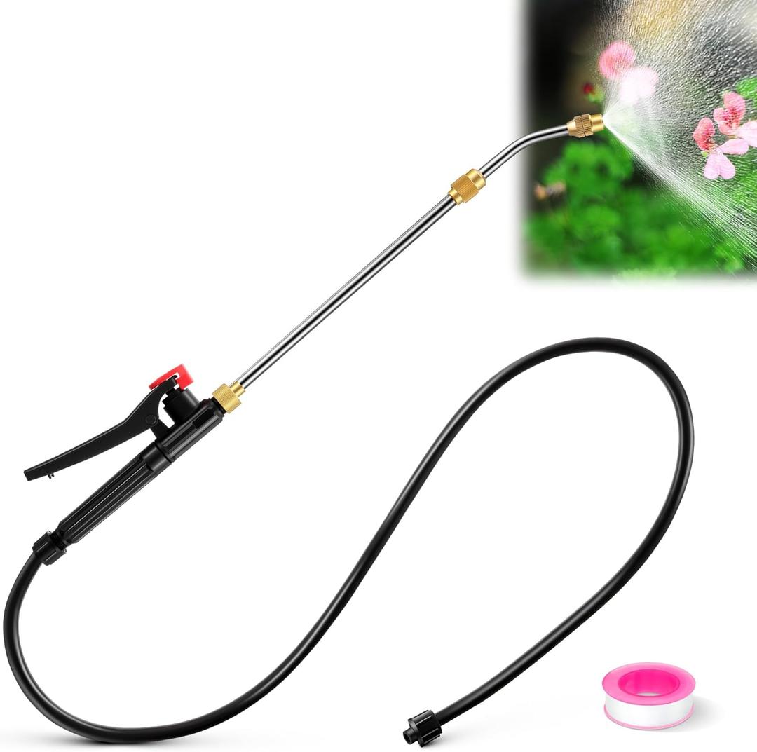 Enhon Pump Action Pressure Sprayer Wand Universal, Retractable 24" Stainless Steel Replacement Sprayer Wand with PVC Replacement Hose & Shut off Valve (11.4 In)