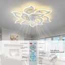 38" White Geometric Ceiling Fan with Light Remote Control, 3 Light Color 6 Speeds LED Flower Flush Mount Low Profile Ceiling Fan for Living Room