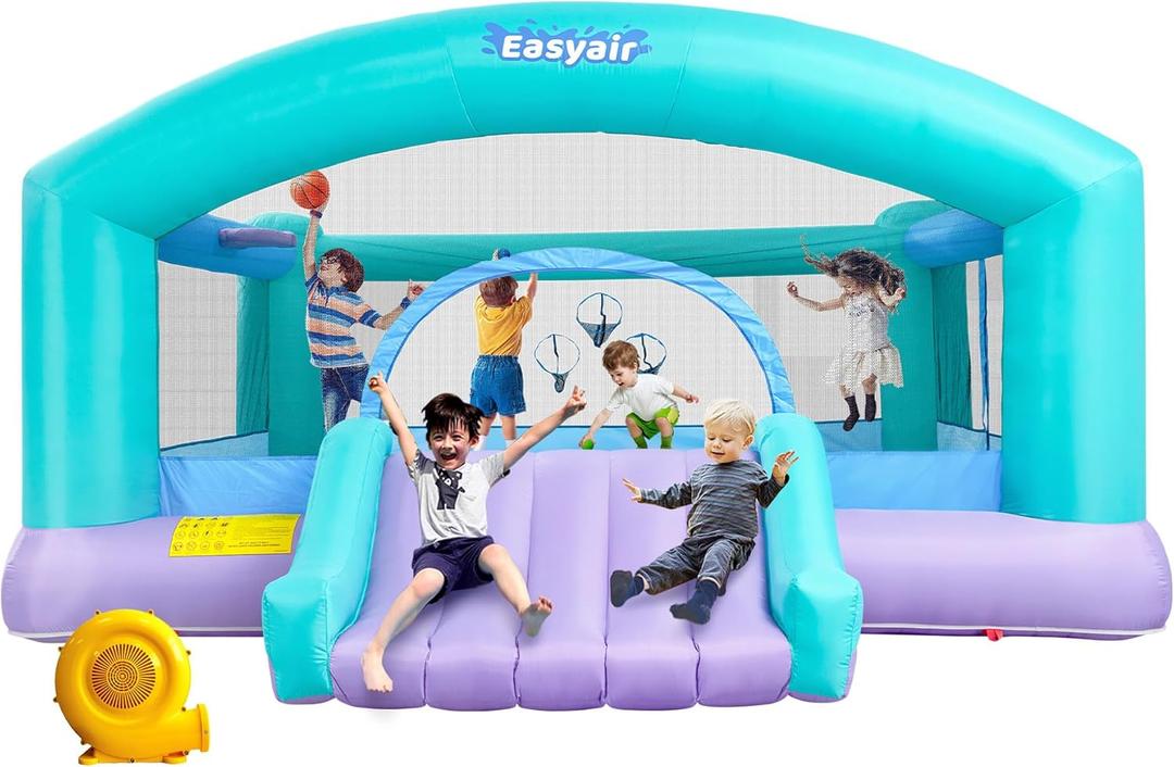 Easyair Large Bounce House for Big Kids, 14.8 x 14.5 FT Inflatable Bouncer Jumper Slide with 650W Blower, Basketball Hoop, Throw Ball Game, Ball Pits
