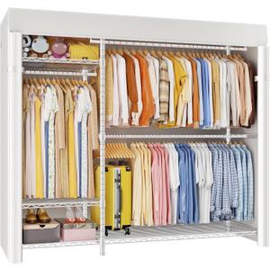 ULIFHOME Clothes Rack with Cover Covered Clothing Racks for Hanging Clothes, F7C Plus