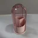 Makeup Brush Holder with Lid 360 Rotating Clear Dustproof Make Up Organizers for Vanity Bathroom Countertop, Pink