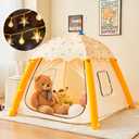 HalloDeer Kids Play Tent with Star Lights, Inflatable Toddler Tent Dome for Boys & Girls, Indoor Kids Tents, Portable for Outdoor, 51x51x43 in, Yellow