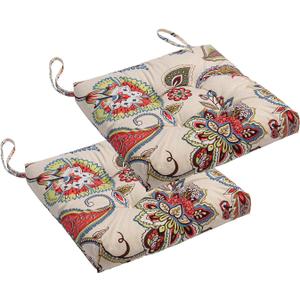 2-Pack Outdoor/Indoor Wicker Patio Seat Cushion Pad with Ties - Dining Chair Cushion, 17" x 17" (Khaki Floral)