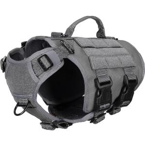 ICEFANG GN3 Tactical Dog Harness with 6X Buckle,Dog Molle Vest with Handle,3/4 Body Coverage,Hook and Loop Panel for ID Patch,No Pulling Front Clip (XS (17"-23" Girth), Wolf Gray)