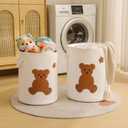 Kids Laundry Basket Nursery Hamper Baby Laundry Basket Stuffed Animal Toys Storage Baskets for Toddler Room Decor, Dirty Clothes Hampers with Drawstring Closure for Bedroom/Living Room/Nursery, Bear, 15.75"L x 15.75"W x 18.11"H
