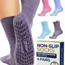 Pembrook Non Slip Crew Grip Socks Men & Women - 4 Pairs | Non Slip Socks for Elderly, Hospital, Pilates, Yoga, Barre, Home, X-Large