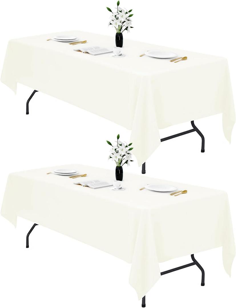 IVAPUPU 2PCS Ivory Table Cloth for Rectangle Table - 60 x 102 Inch Tablecloths Rectangular Cloths Waterproof Washable Wrinkle Resistant for 6 FT Wedding Cocktail Party