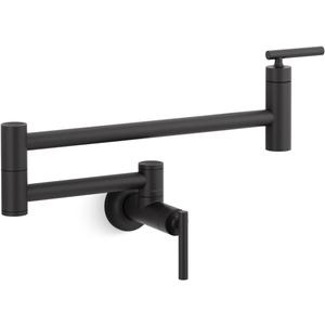KOHLER K-35745-BL Contemporary Style Wall-Mount Pot Filler, Kitchen Sink Pot Filler Faucets, Matte Black