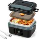 Electric Lunch Box For Adults(Men & Women),Heated Lunch Box Battery Powered With USB Charge port,Self Heating Coreless,Portable Food Warmer For meals on the go(1L Black) (Black,Dark Bule)
