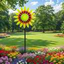 Decorative Metal Garden Daisy-Style Rotator, Decorative Garden Post, Daisy-Style Sculpture Courtyard. Outdoor Courtyard Art. (Yellow) (Yellow, Orange, Green)