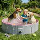Furrybaby Dog Pool, Kiddie Pool Hard Plastic Foldable Dog Pools for Large Dogs Portable Pet Doggie Wading Swimming (Pink 47'') Indoor and Outdoor