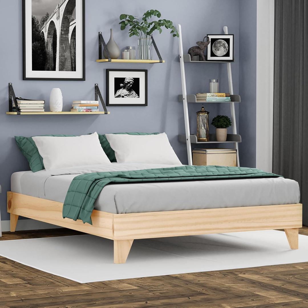 eLuxury Supply Wooden Platform Bed Frame King Size, Natural - Low Profile, No Box Spring Needed, Easy Assembly, Wooden Modern Minimalist Style