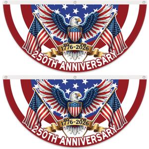 USA 250th Anniversary Bunting Patriotic Decorations American Flag Eagle Design Banner for Independence Day 4th of July Memorial Day Outdoor Decorations 2 Pack