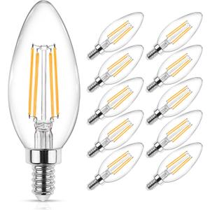 Ascher E12 Candelabra LED Light Bulbs 60 Watt Equivalent, Warm White 2700K, Non-Dimmable, 550 Lumen, Clear LED Filament Candle Bulbs, Pack of 10