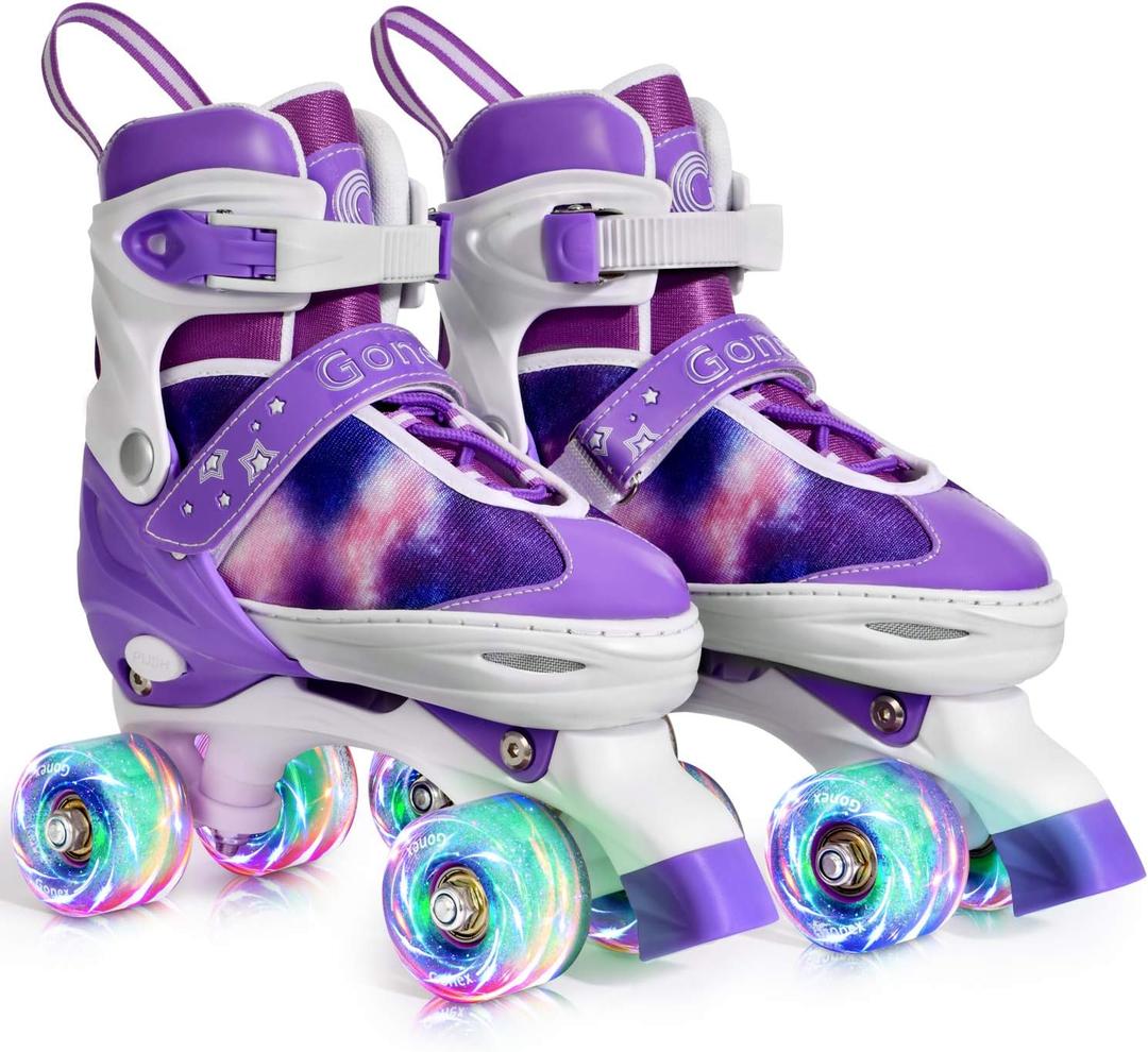 Gonex Roller Skates for Girls Kids Boys Women with All Light Up Wheels，Adjustable Rollerskates for Beginners Toddler Youth, Gift for Indoor Outdoor (Large Size 4-7 Big Kids, Purple)