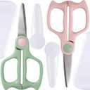 Baby Food Scissors Kicthen Shears -2Pack Portable Healthy Kids Scissors,Bat Stainless Steel Scissors with Storage Travel Case - Ideal for Cutting Meat, Chicken, Vegetables, and Fruits (Pink+Green) (6.2inch)