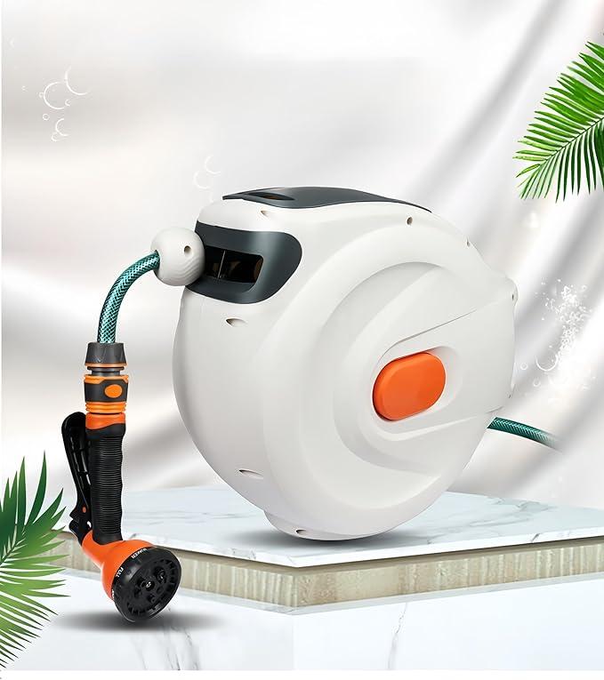 Wall Hanging/Portable Garden Hose Reel (99.8 ft (30 m) High Pressure Car Wash, Car Wash, Garden Watering, Pet Bath, Automatic Winding, Multi-functional Nozzle, Water Hose Reel, 180°