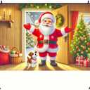 3 x 1PC 71x43 Inch Christmas Party Banner with Santa Claus and Puppy Indoors Tree Gifts and Wreath Decorative Backdrop for Holiday Celebration Home Wall Door Porch Winter Decoration (Colorful 0003)