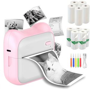 Mini Sticker Printer, Portable Thermal Printer, Inkless Pocket Maker for Study Notes, Pictures, DIY, Label, Photos, DIY, Compatible with iOS & Android