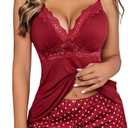 Avidlove Womens Sleepwear Lace Pajamas Cami PJS Set Pajama Set for Women (Small, Wine Red Dots)