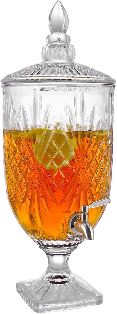 MOLIGOU Glass Beverage Dispenser, 1.3 Gallon Drink Container with Lid and Leak Free Spigot, Wide Mouth Beverage Server for Party, Bar