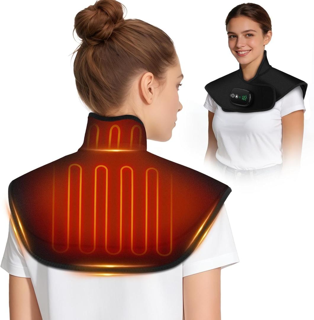 Cordless Neck and Shoulder Heating Pad, Weighted Rechargeable Heat Neck and Shoulder Wrap, Cordless Neck Heating Pad Built in 8.4V 4000mAh Battery