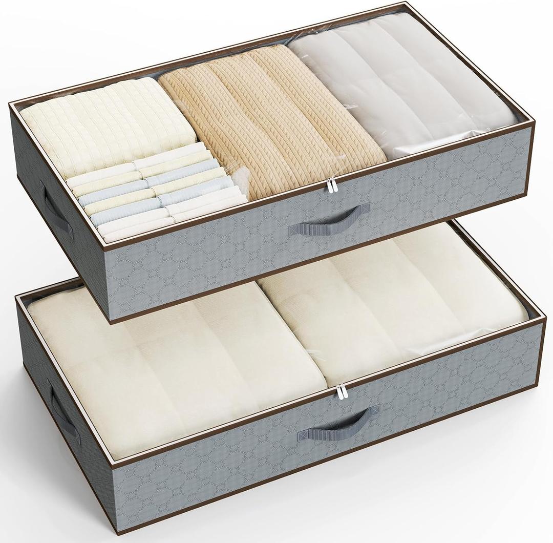 Large Under the Bed Storage,[2 Pack/Upgraded Bottom fabric] Carpet-Friendly Design Under Bed Storage Containers with Sturdy Sidewalls, Foldable under bed organizer for Clothes, Blankets, Sweater