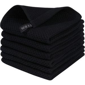 Homaxy 100% Cotton Waffle Weave Kitchen Dish Cloths, Ultra Soft Absorbent Quick Drying Dish Towels, 12 x 12 Inches, 6-Pack, Black