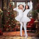 Sureio 3 Pcs Winter Snowflake Tutu Costume Christmas Woman Long Sleeved Dress Stocking White Headband for Cosplay Party (White, L)