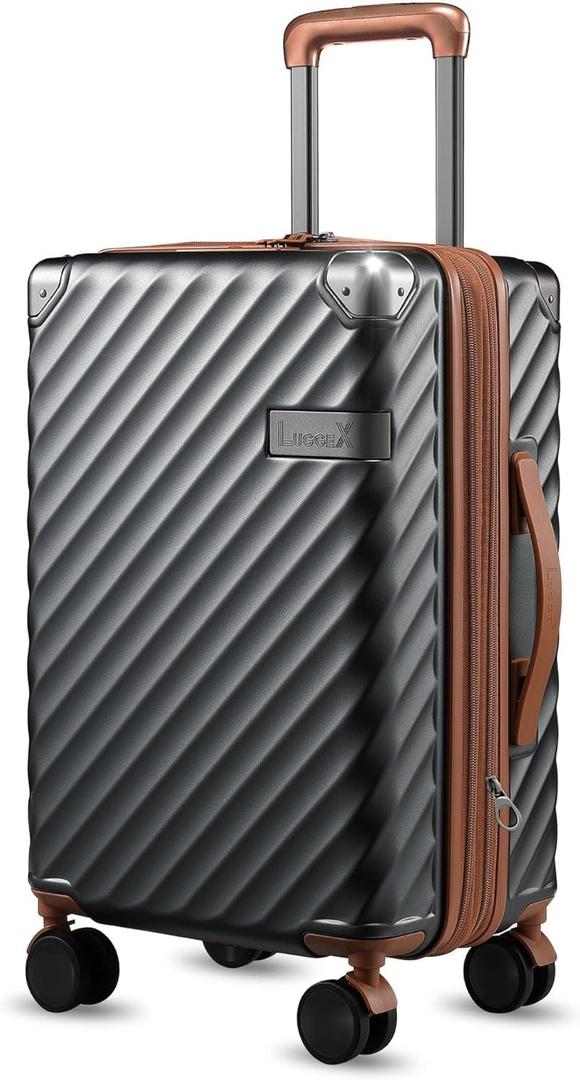 LUGGEX Luggage with Spinner Wheels, Polycarbonate Expandable Hard Shell Suitcase, Carry On 20 Inch, Brown Black LUGGEX Luggage with Spinner Wheels, Polycarbonate Expandable Hard Shell Suitcase, Carry On 20 Inch, Brown Black