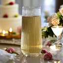 Oojami 48 Pack Ribbed Origami Ripple Plastic Glasses, 24 Stemless 9oz Champagne Flutes & 24 12oz Cups - Reusable BPA-Free Shatterproof Disposable Drinkware for Wedding Party Bar (Clear)