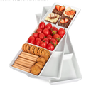 DELLING 16" x 5" Ceramic 3-Section Stackable Serving Tray, Serving Platter Set of 3, 3 Compartment Appetizer Serving Tray, White Divided Serving Dishes, Snack, Food, Dessert Platters