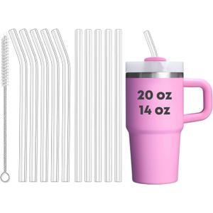 ALINK 10 Pack Reusable Clear Straws for Stanley 20 oz 14oz Tumbler, Tritan Hard Plastic Straws for Yeti Rtic 30oz 25 oz 26 oz 20 oz Tumbler, Mason Jar 16oz Venti Cup with Brush
